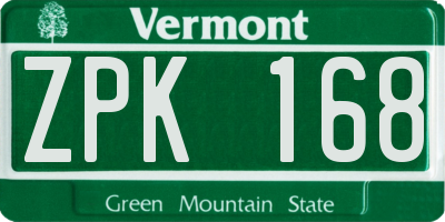 VT license plate ZPK168