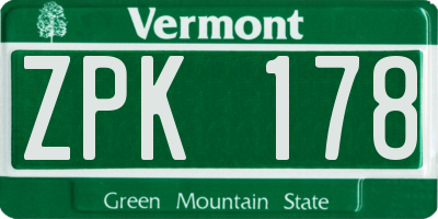 VT license plate ZPK178