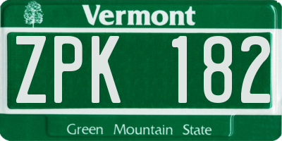 VT license plate ZPK182