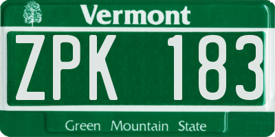VT license plate ZPK183