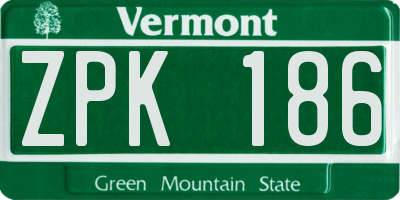 VT license plate ZPK186