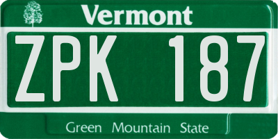 VT license plate ZPK187