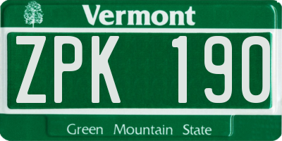 VT license plate ZPK190
