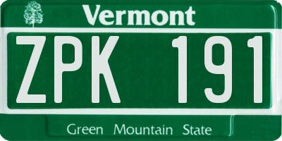VT license plate ZPK191