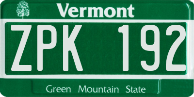 VT license plate ZPK192