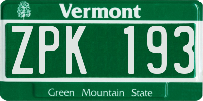 VT license plate ZPK193