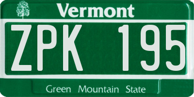 VT license plate ZPK195