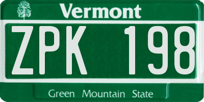 VT license plate ZPK198