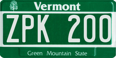 VT license plate ZPK200