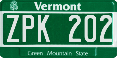 VT license plate ZPK202