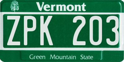 VT license plate ZPK203
