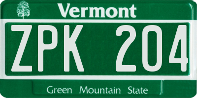 VT license plate ZPK204
