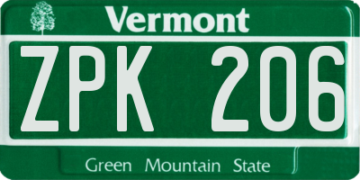VT license plate ZPK206