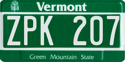 VT license plate ZPK207