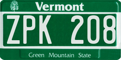 VT license plate ZPK208