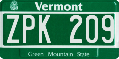 VT license plate ZPK209