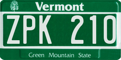 VT license plate ZPK210
