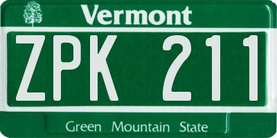 VT license plate ZPK211
