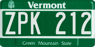 VT license plate ZPK212
