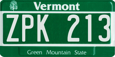 VT license plate ZPK213