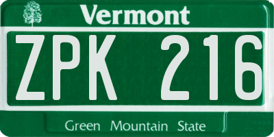 VT license plate ZPK216