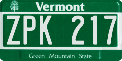 VT license plate ZPK217