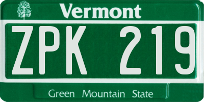 VT license plate ZPK219