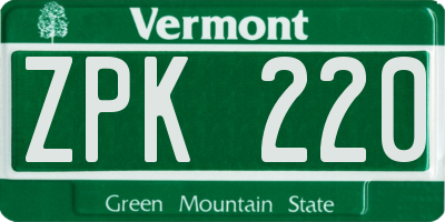 VT license plate ZPK220