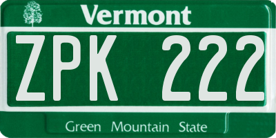 VT license plate ZPK222