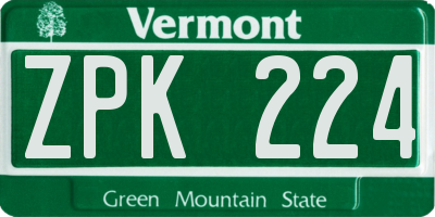 VT license plate ZPK224