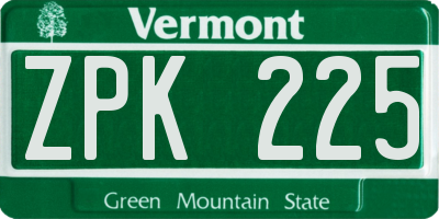 VT license plate ZPK225