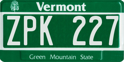 VT license plate ZPK227