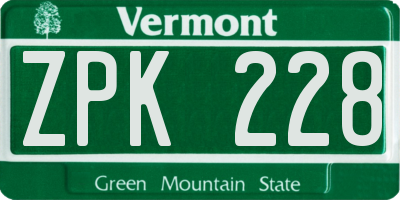 VT license plate ZPK228