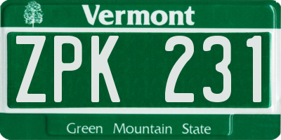 VT license plate ZPK231