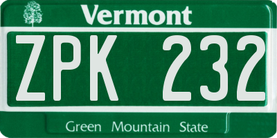 VT license plate ZPK232