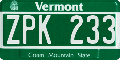 VT license plate ZPK233