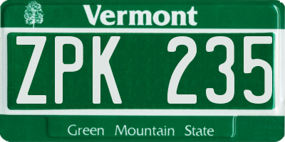 VT license plate ZPK235