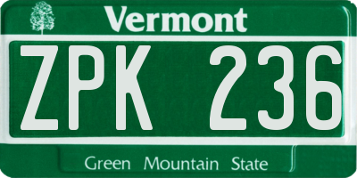 VT license plate ZPK236