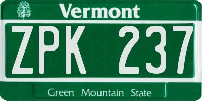 VT license plate ZPK237