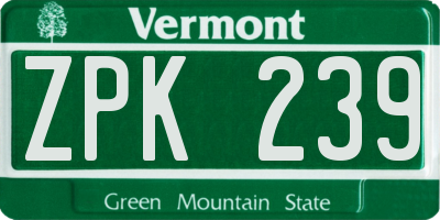 VT license plate ZPK239