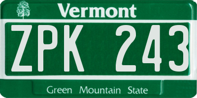 VT license plate ZPK243
