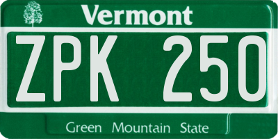 VT license plate ZPK250