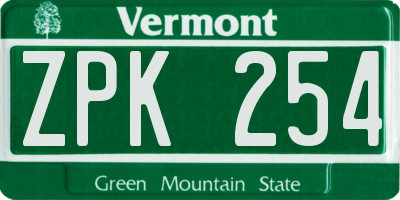 VT license plate ZPK254