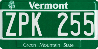 VT license plate ZPK255