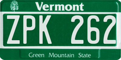 VT license plate ZPK262