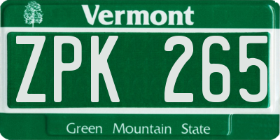 VT license plate ZPK265