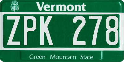 VT license plate ZPK278