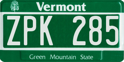VT license plate ZPK285