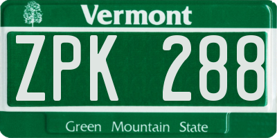 VT license plate ZPK288
