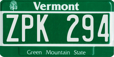 VT license plate ZPK294